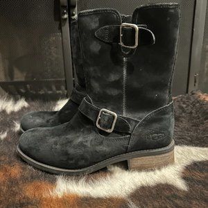 UGG Chaney Boots Black Suede Buckle Motorcycle Biker Moto Engineer Winter Lined